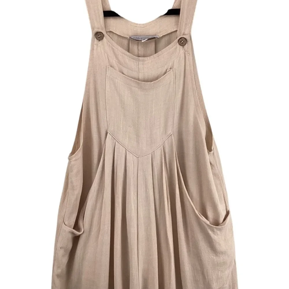Miss Sparkling Wide Leg Jumpsuit Small Beige Linen Blend BOHO Wide Leg Flowy - Picture 6 of 13